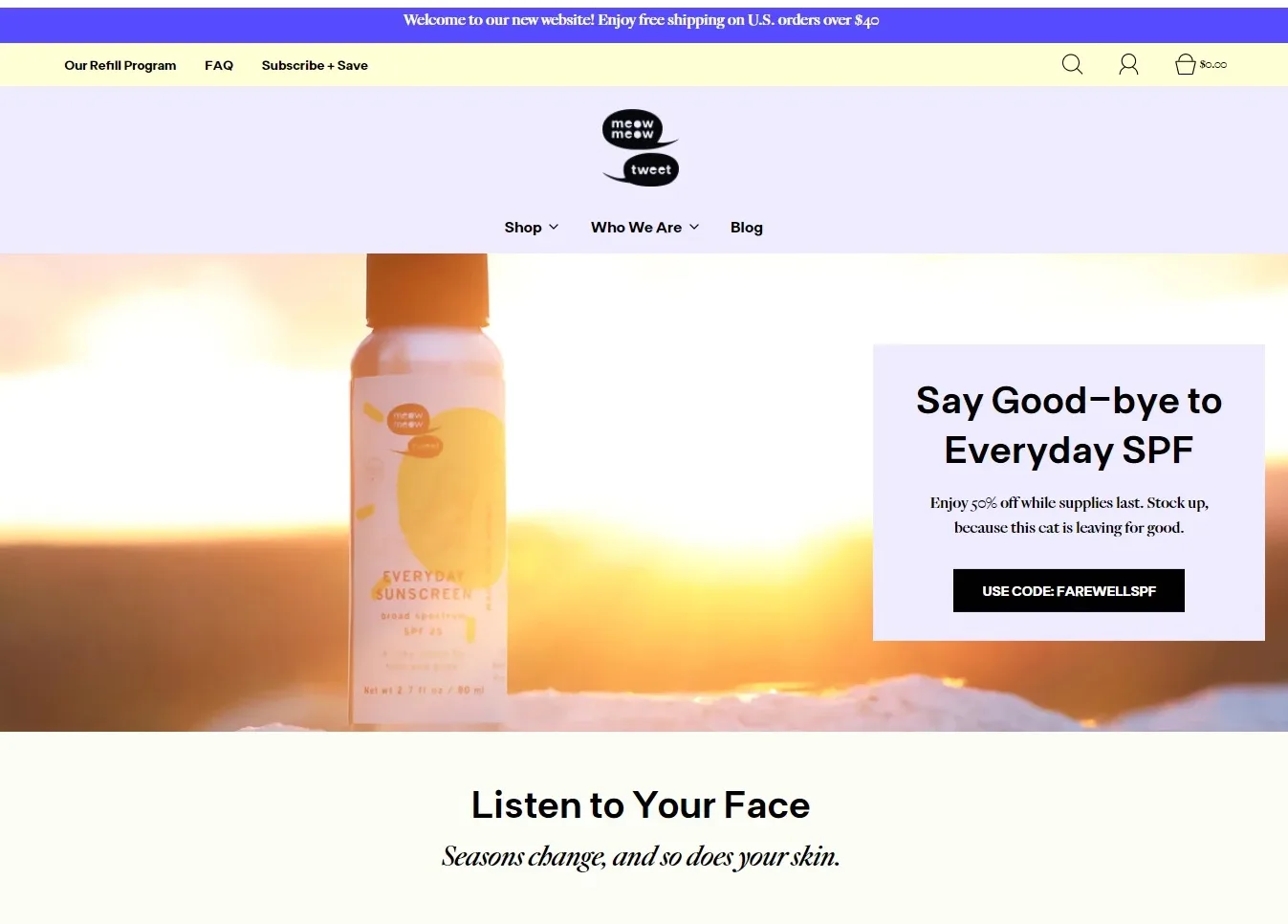meow meow landing page example