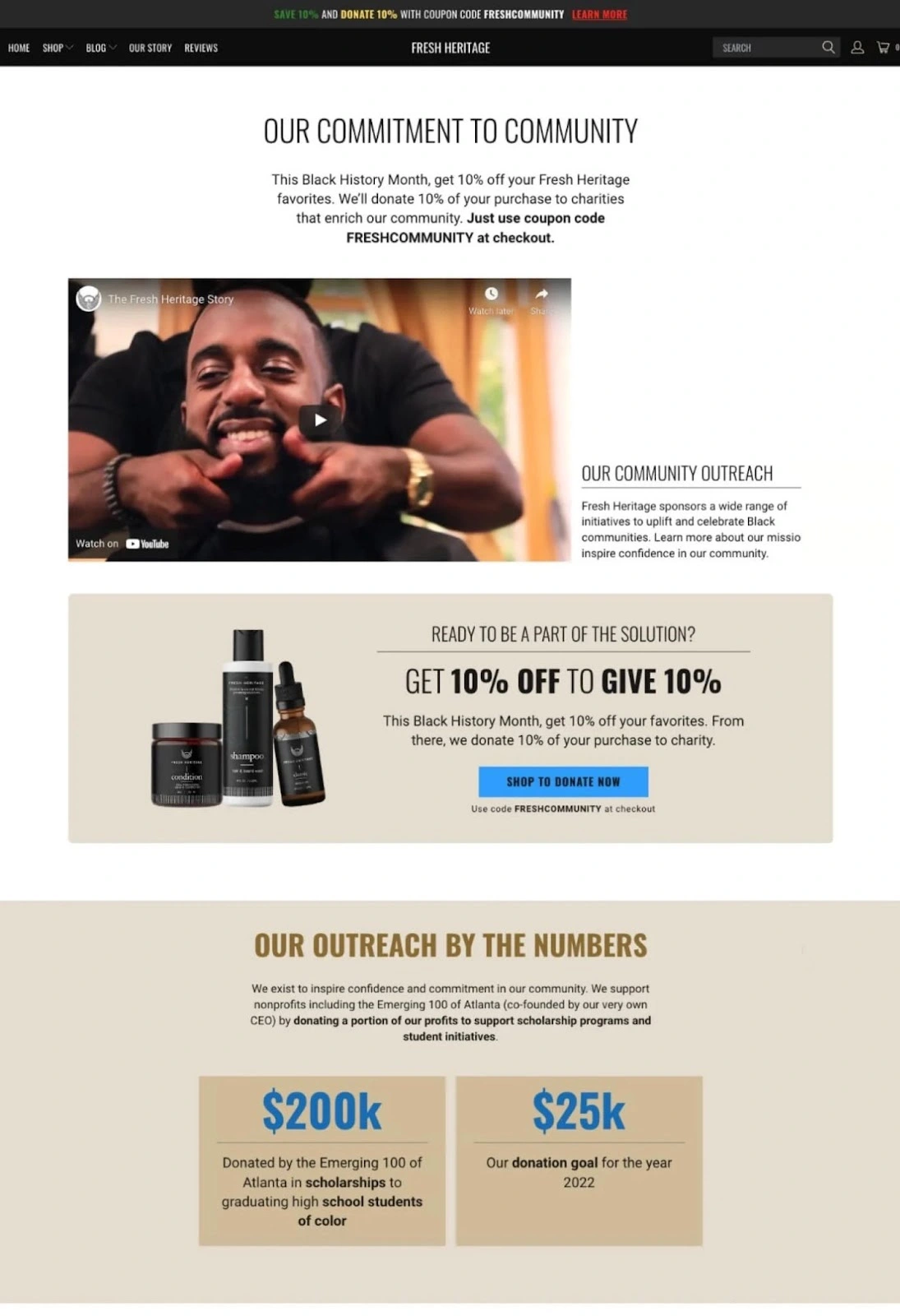 fresh heritage landing page example