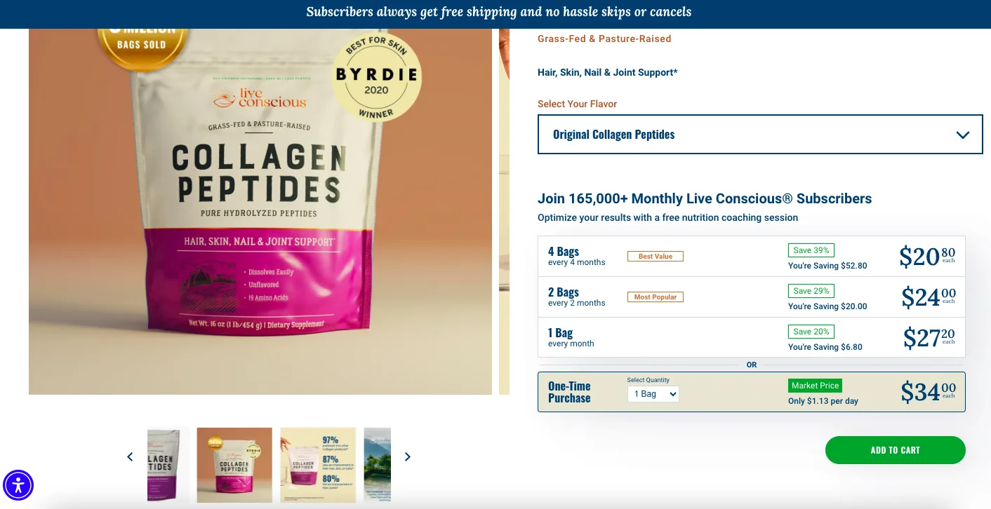 live conscious landing page example