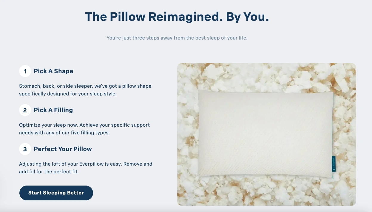 everpillow landing page example