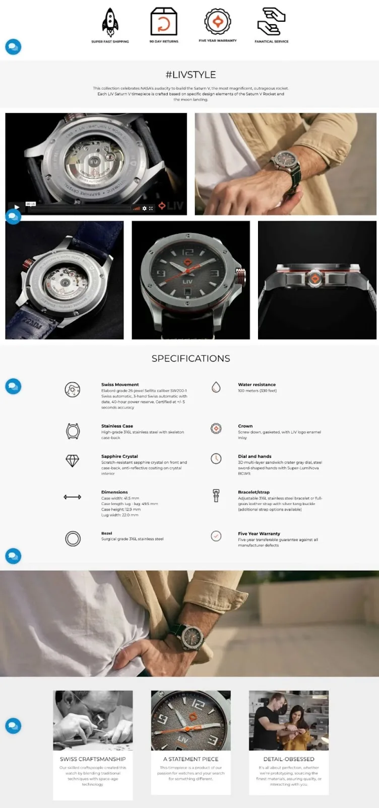 live watches landing page example
