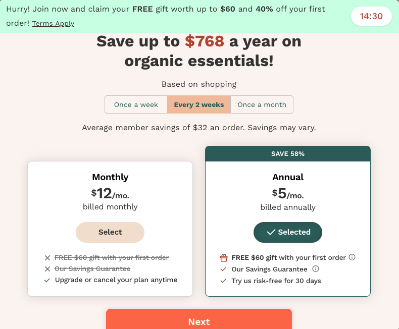 thrive market landing page example