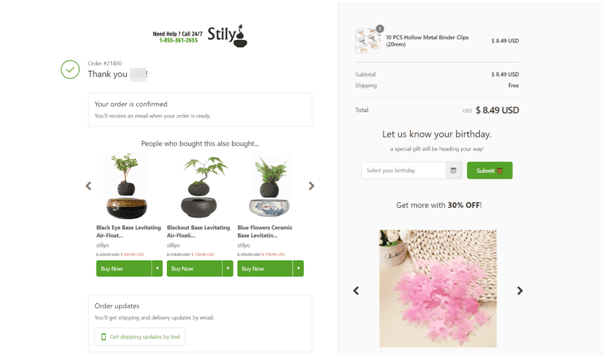 Stily thank you page example