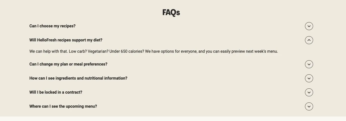 Hello Fresh FAQ example