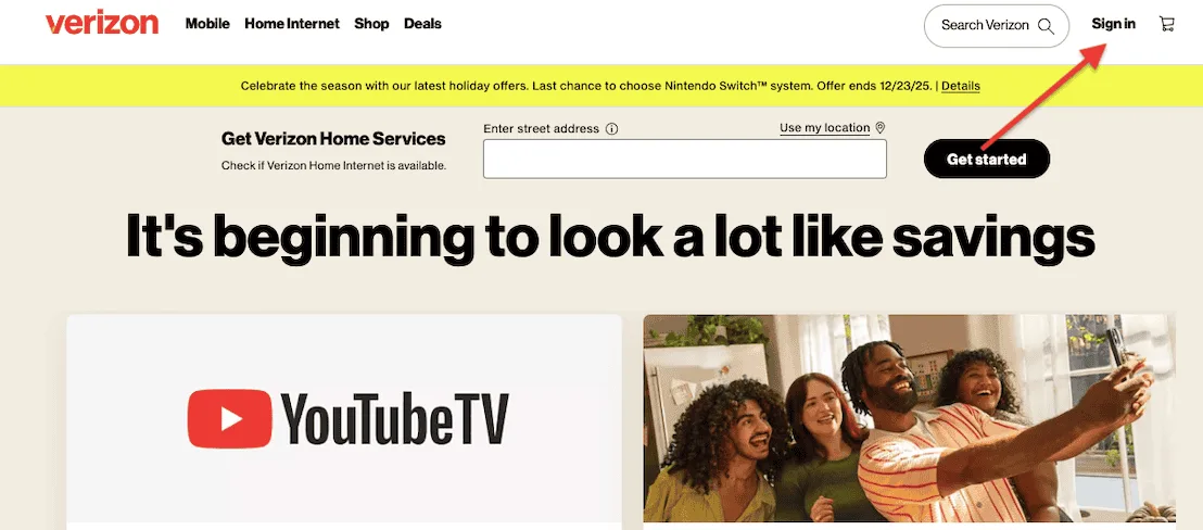 Verizon Login example