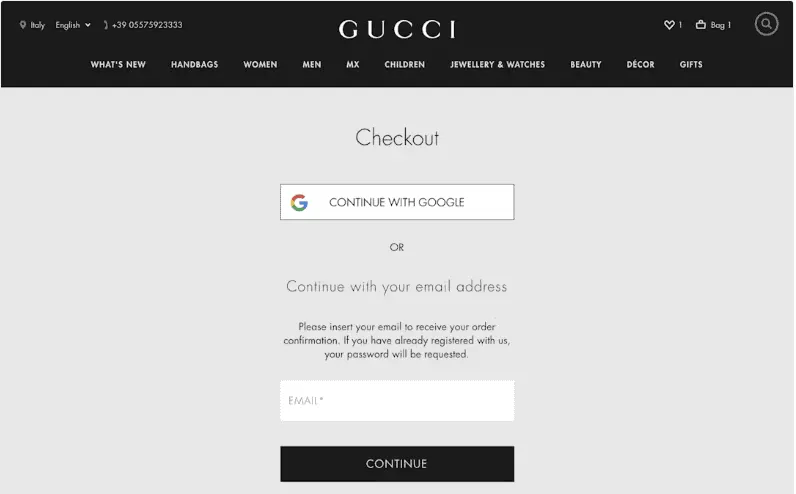 Guest checkout example CRO metric