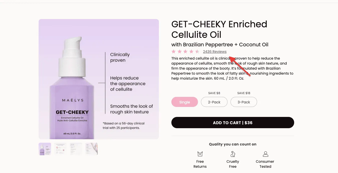 beauty product page reviews example