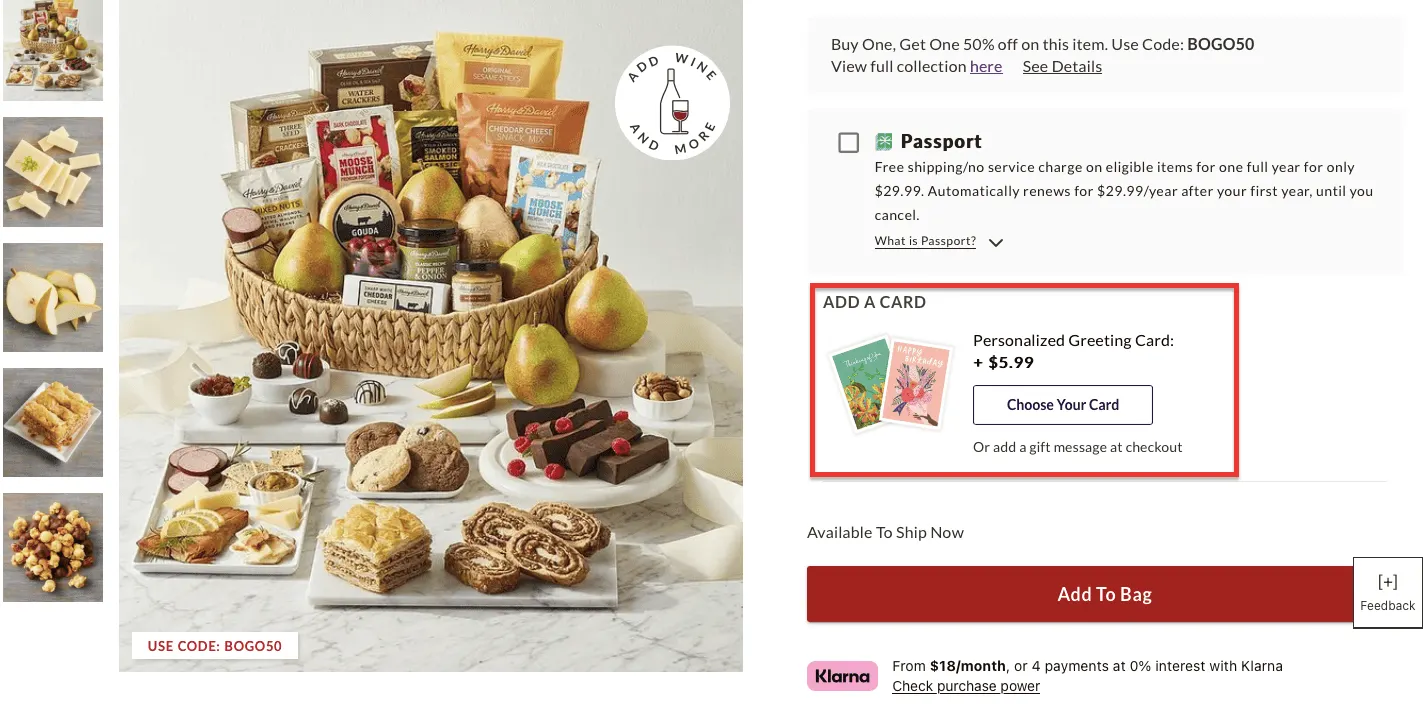 harry and david gifting checkout example