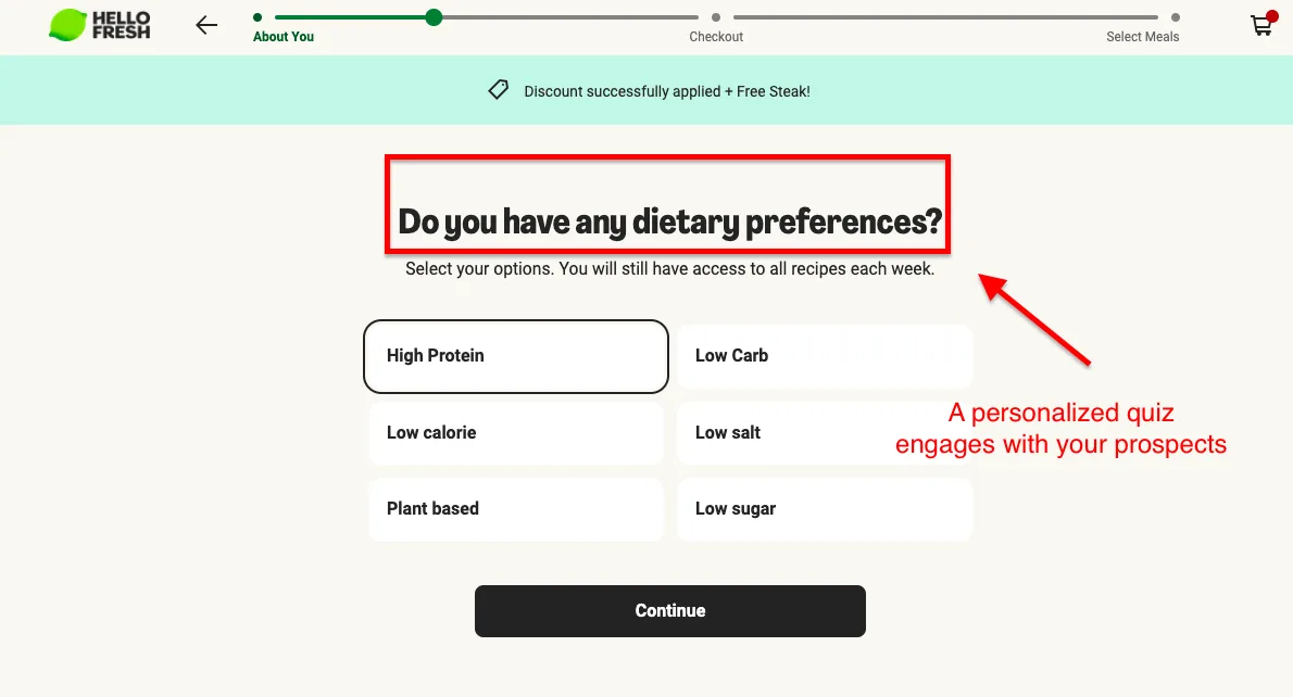 hello personalized quiz example