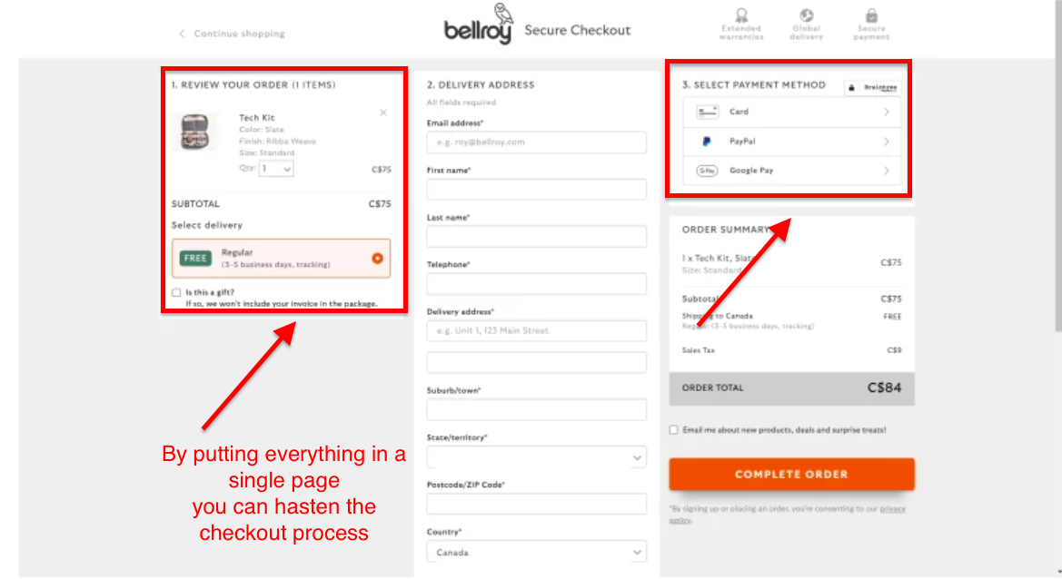bellroy single page checkout example