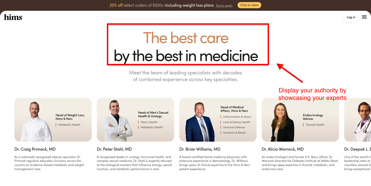 Hims home page example