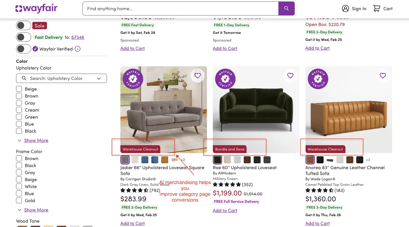 wayfair AI product display example