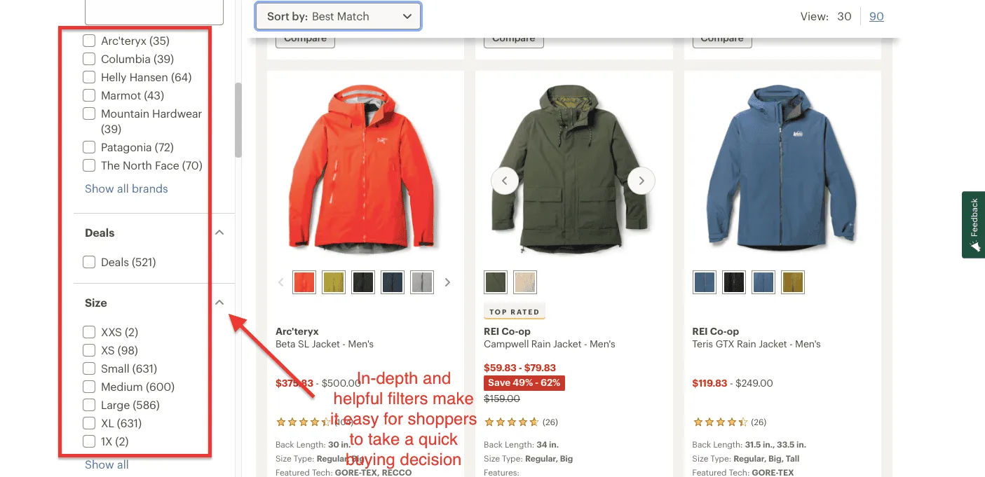 REI Category Filters Example
