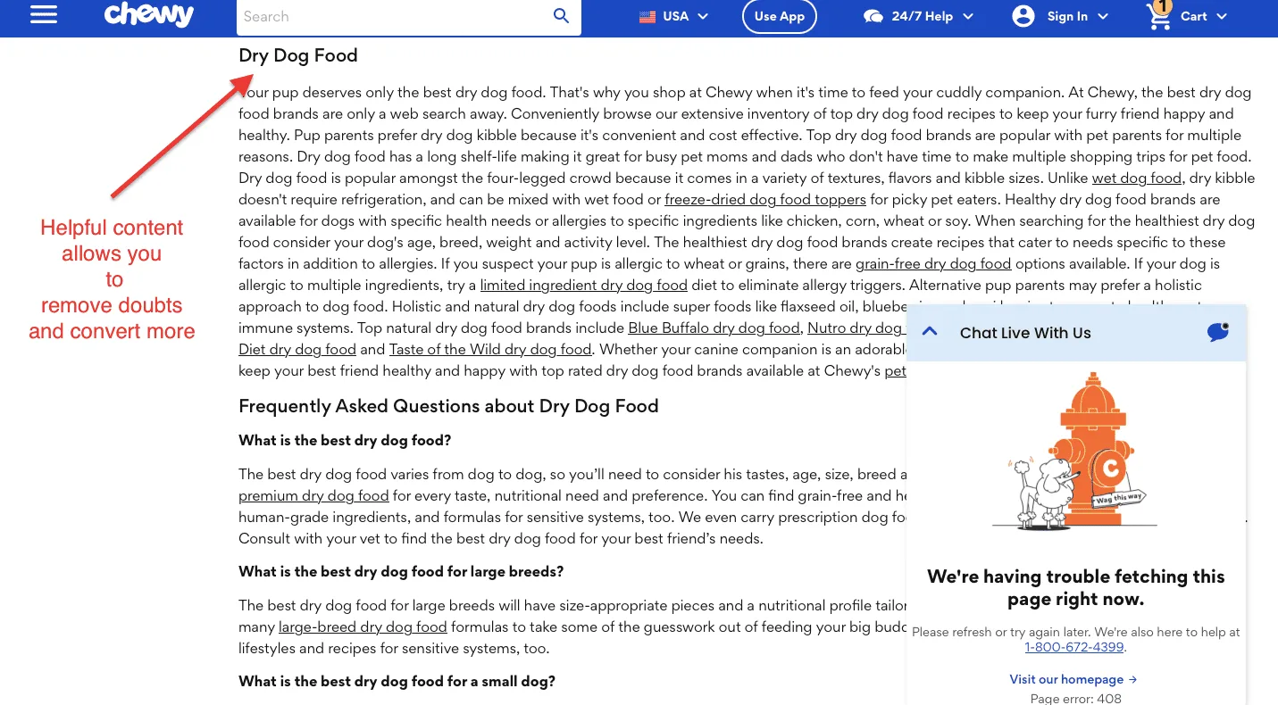 Chewy category content example
