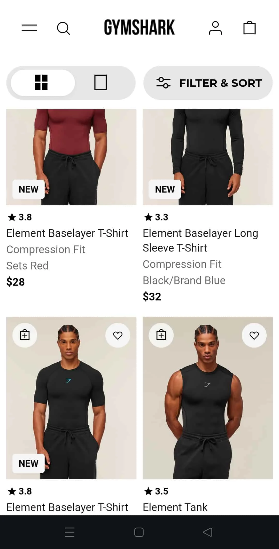 gymshark mobile category page example