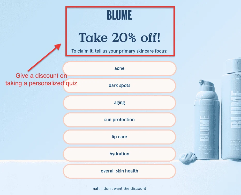 blume personalized quiz example