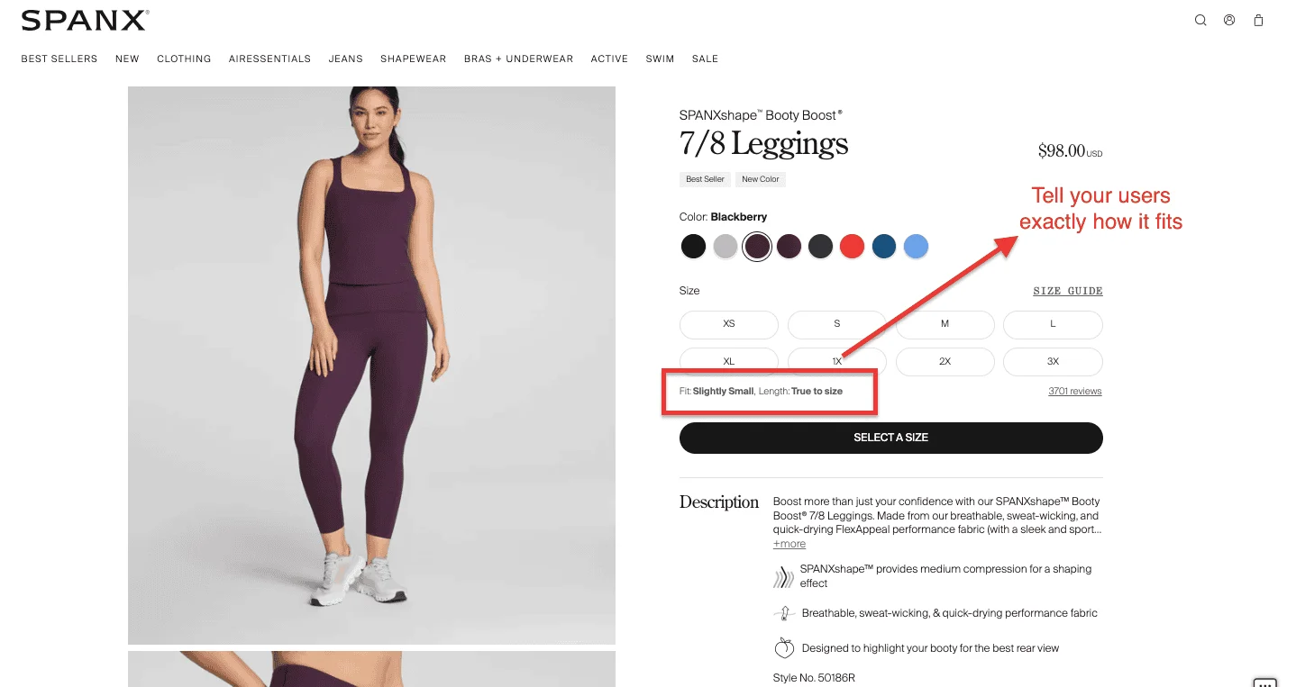 Spanx size guide example