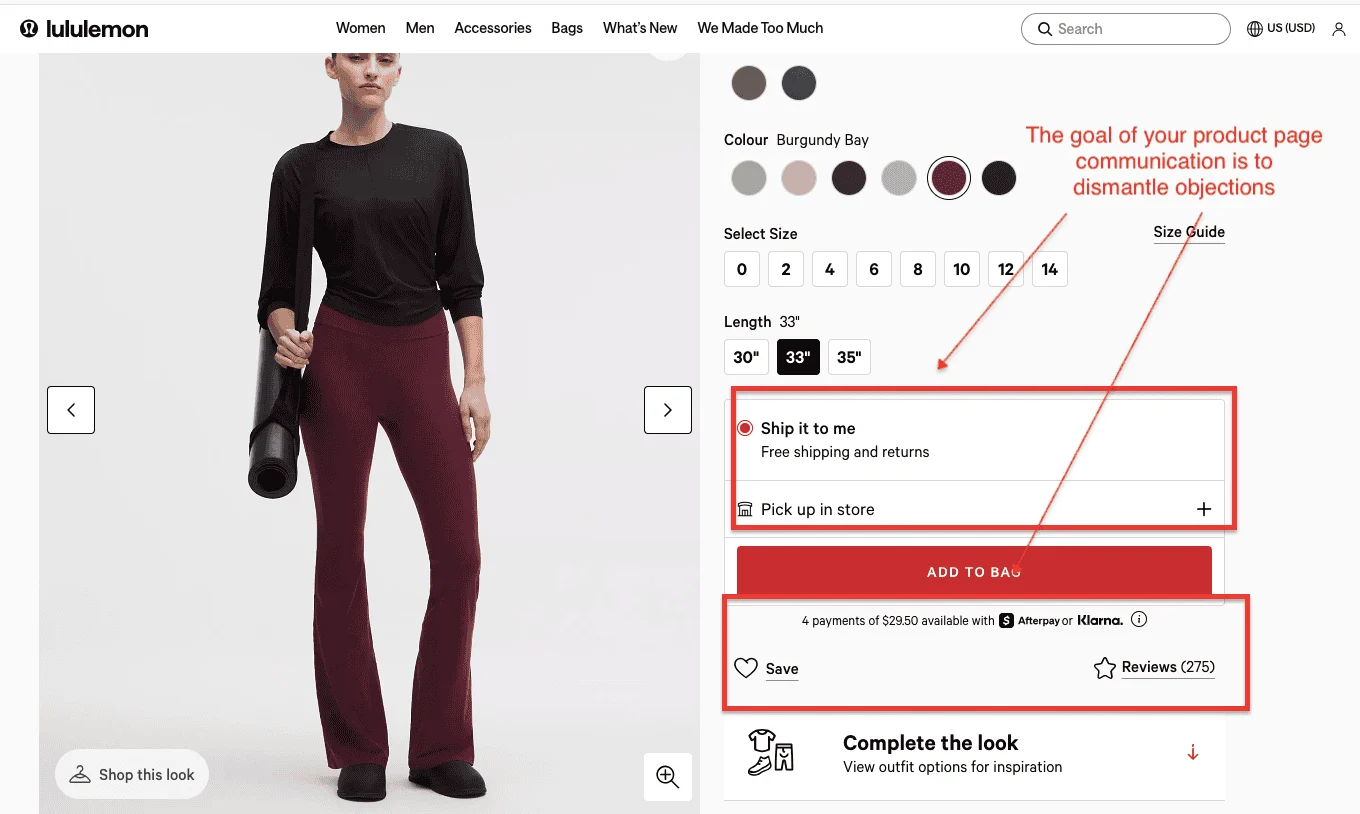 lulemon product page design example