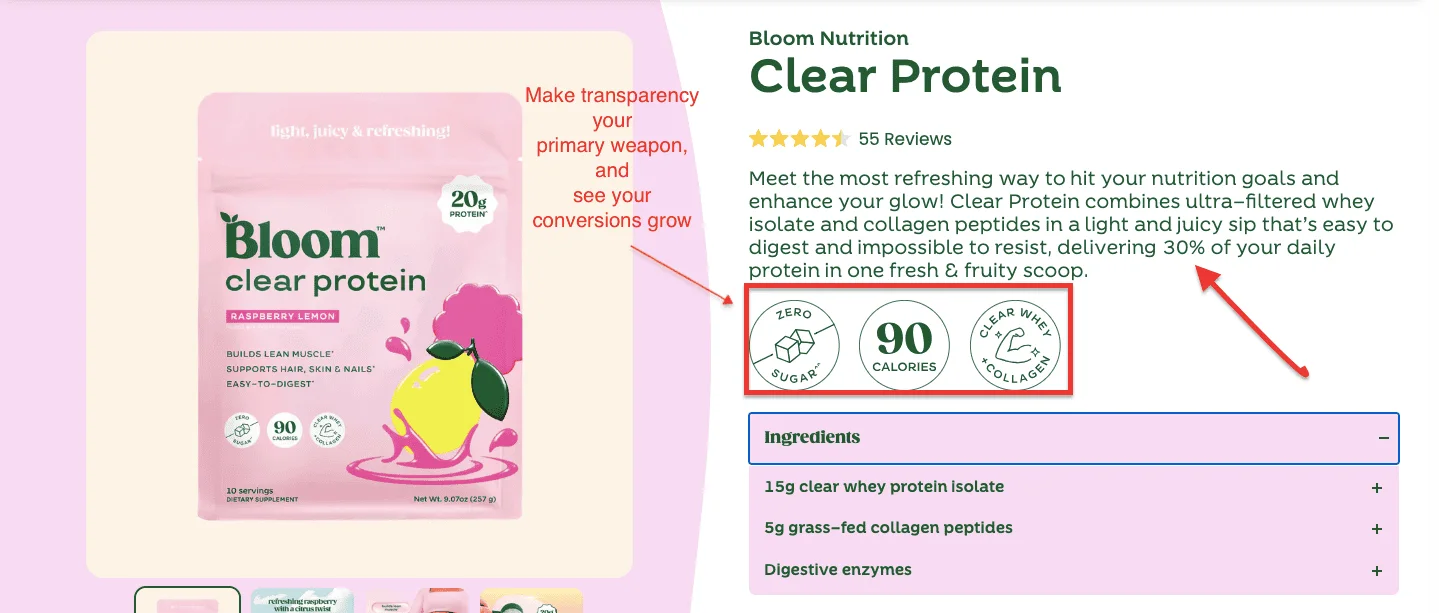 Blume Nutrition Product Page Design Example