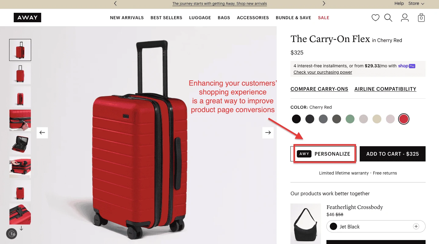 Away Product Page Example