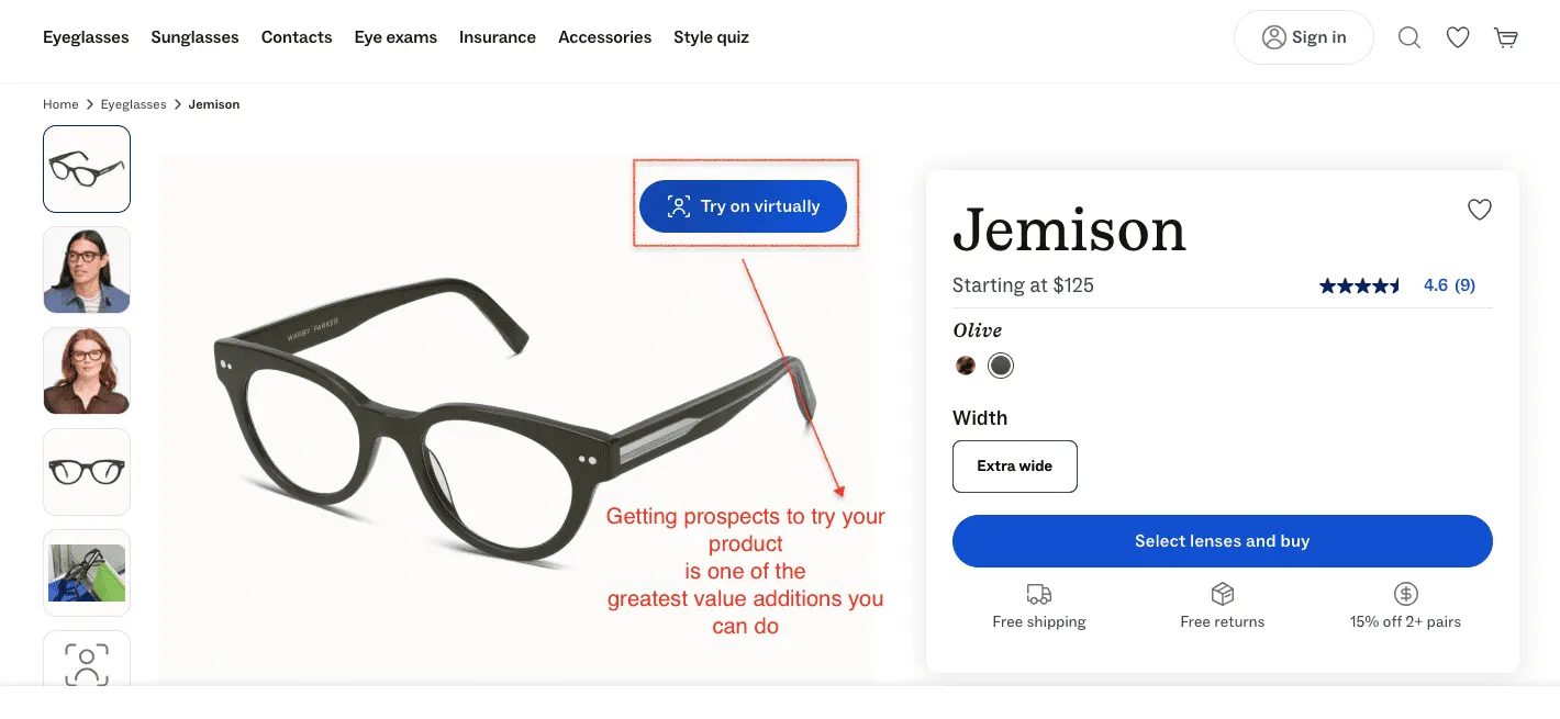 Warby Parky Product Page Example