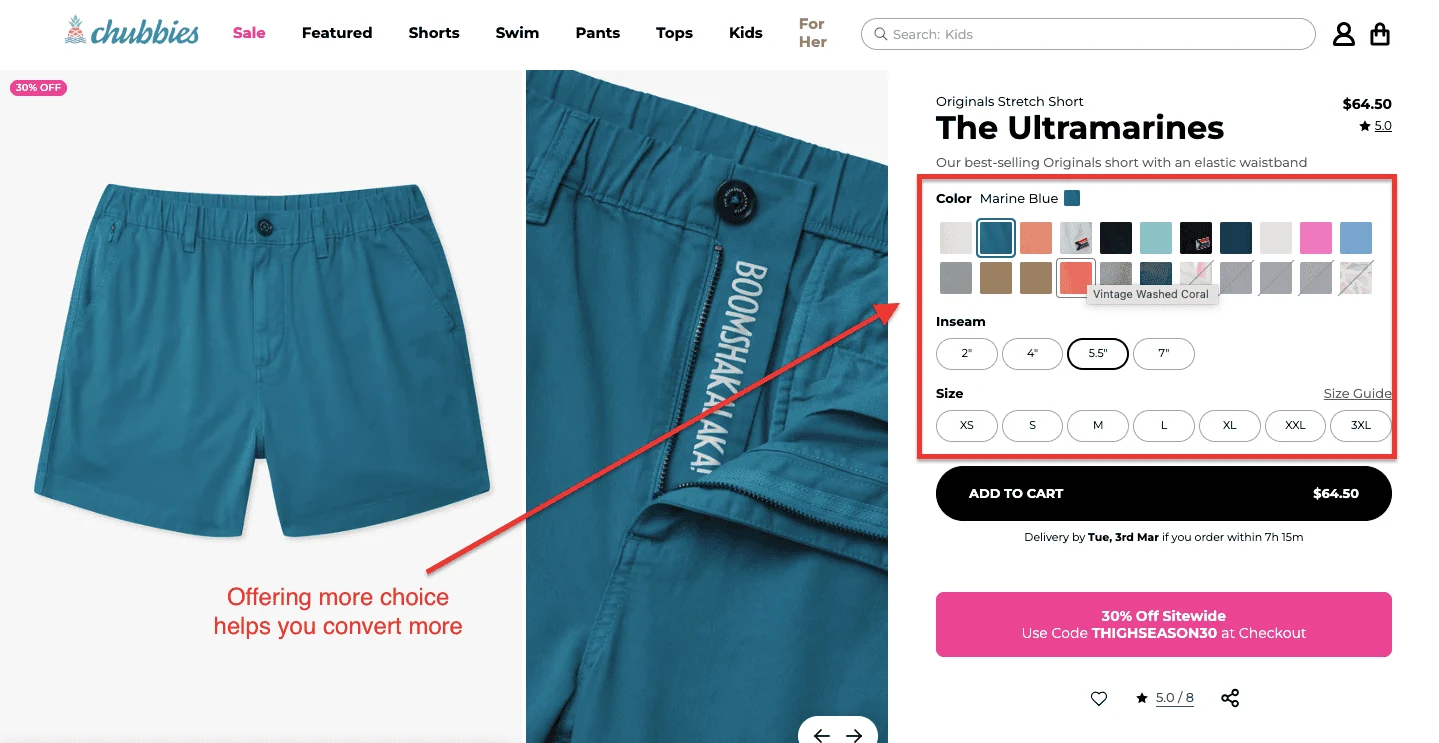 Chubbies product page example