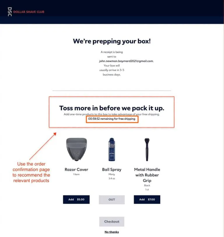 Dollar shave club upsell example