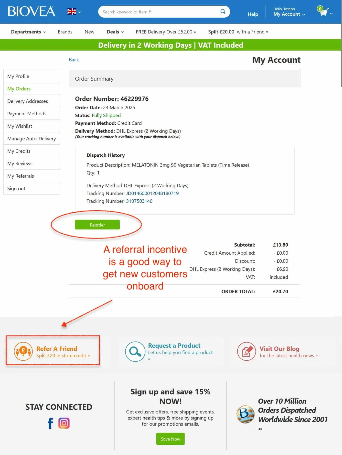 Biovia order confirmation page example