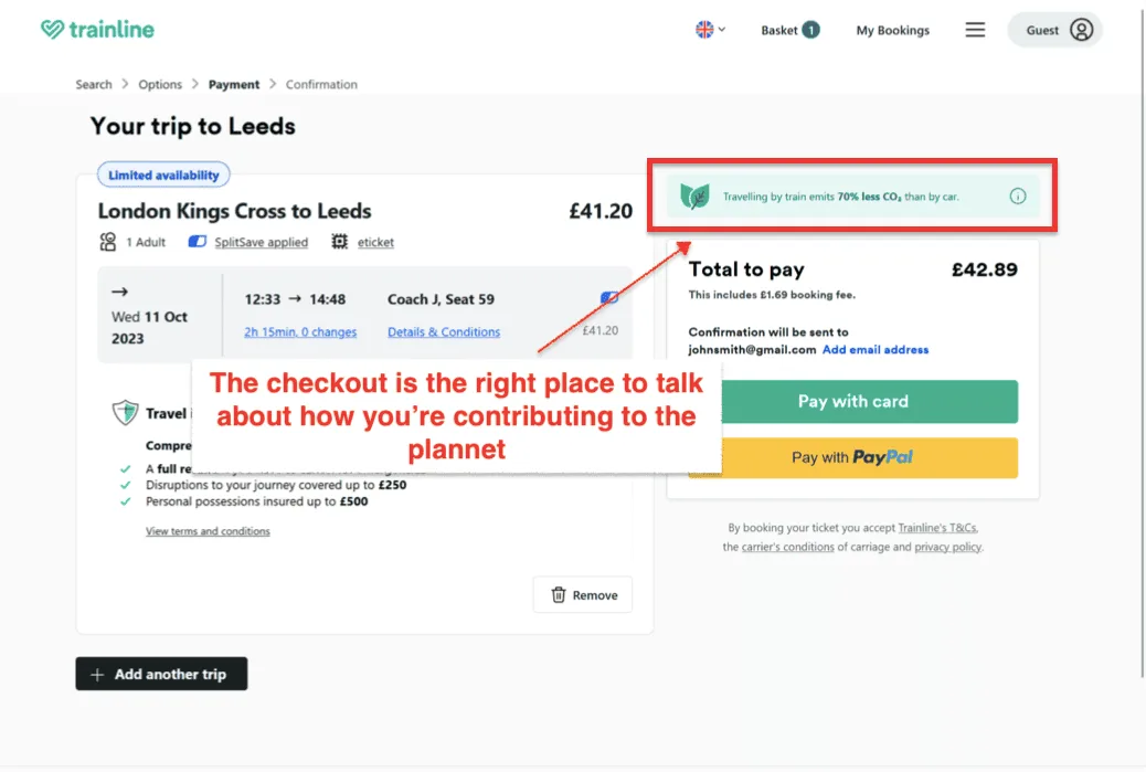 Trainline sustainability communication example
