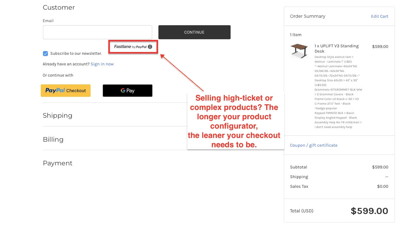Uplift quick checkout example