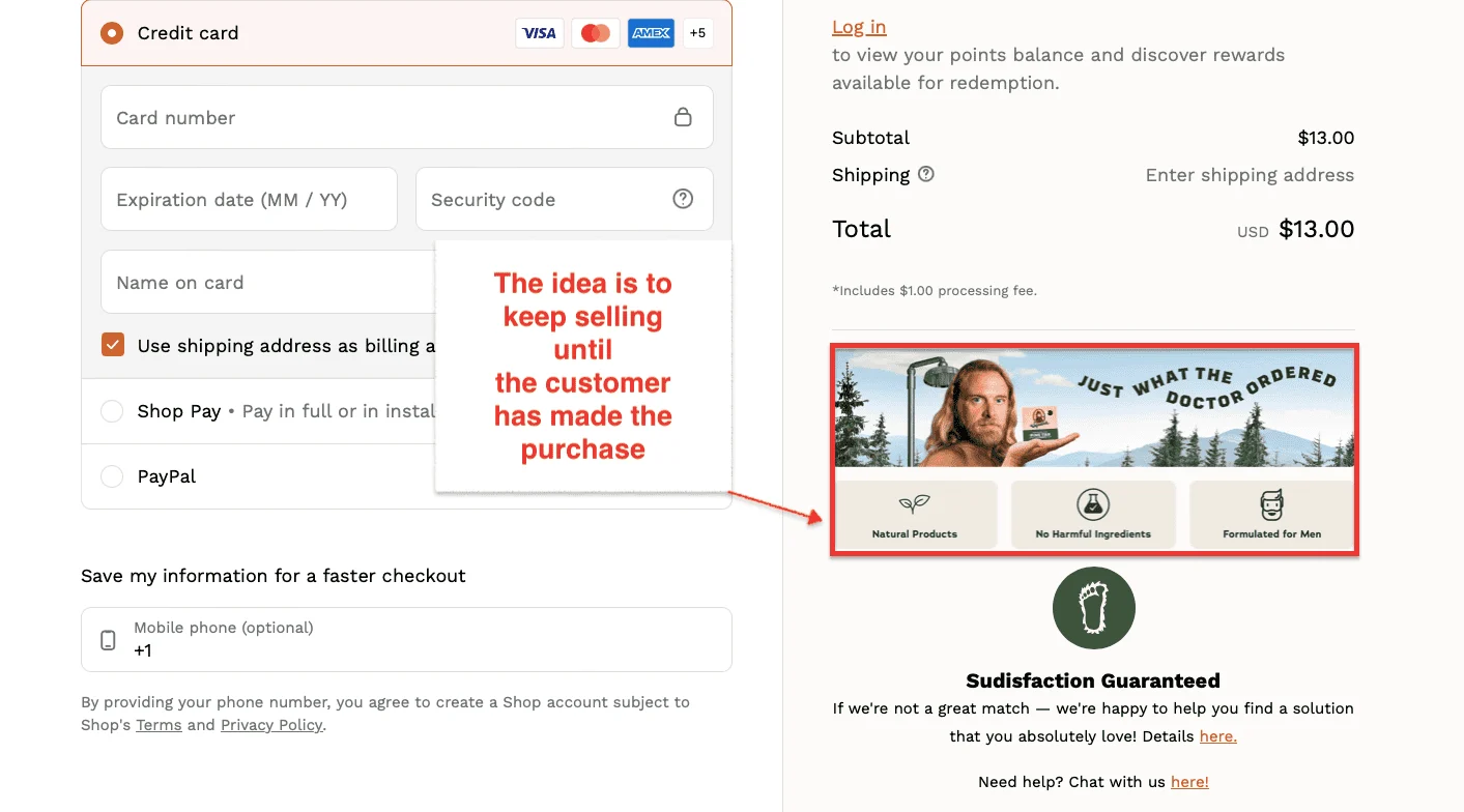 Dr. squatch value proposition at checkout