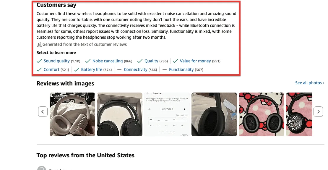 amazon AI summerized reviews example
