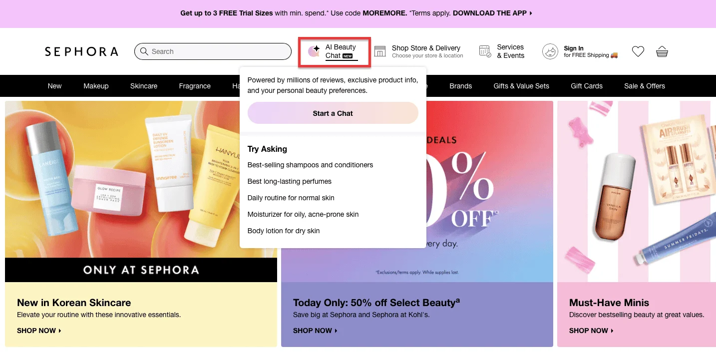 Sephora AI shopping assistant example