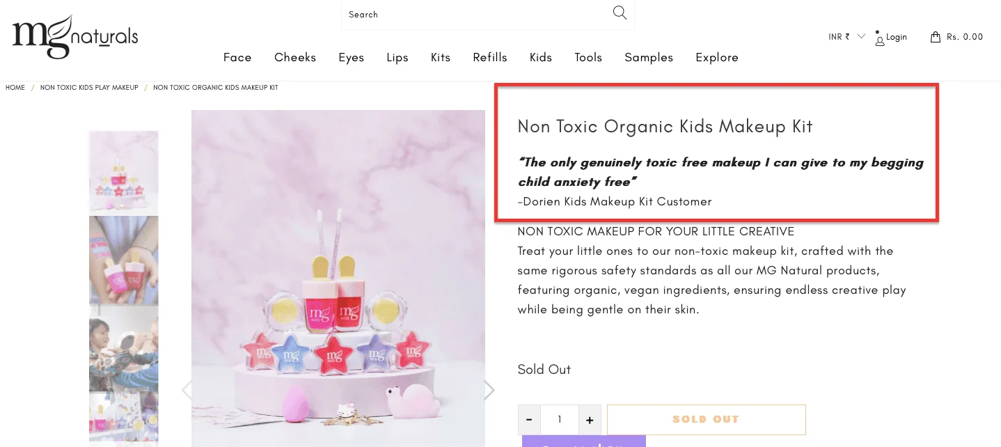 MG naturals high intent copy example