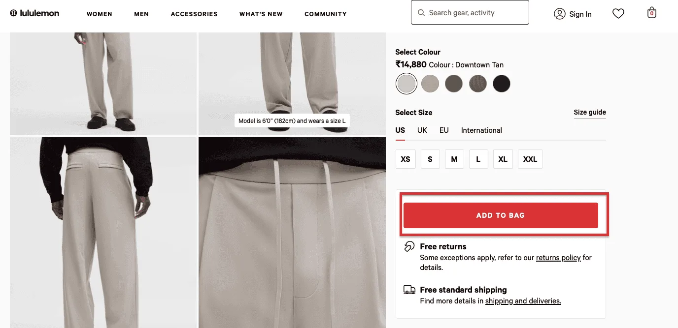 Lululemon CTA example