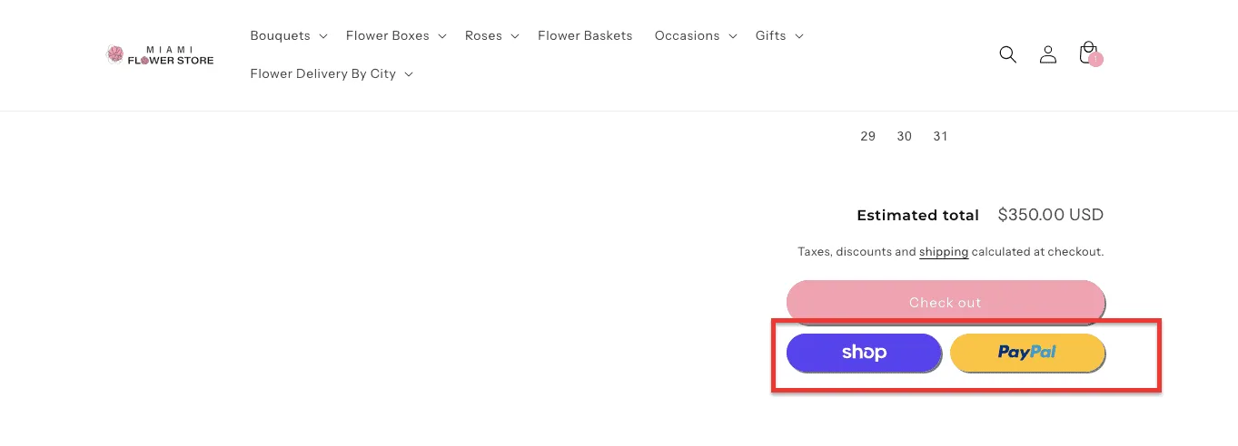 Miami flower store payment method example