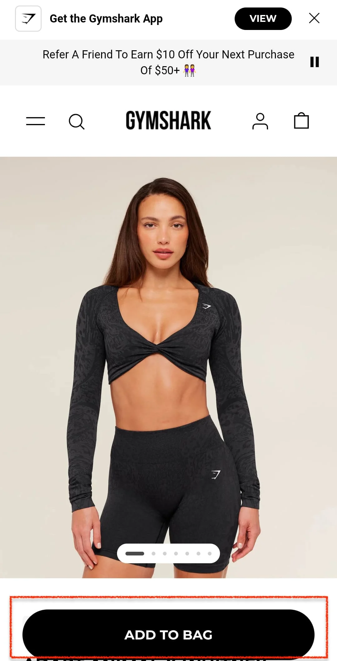 gymshark mobile product page example