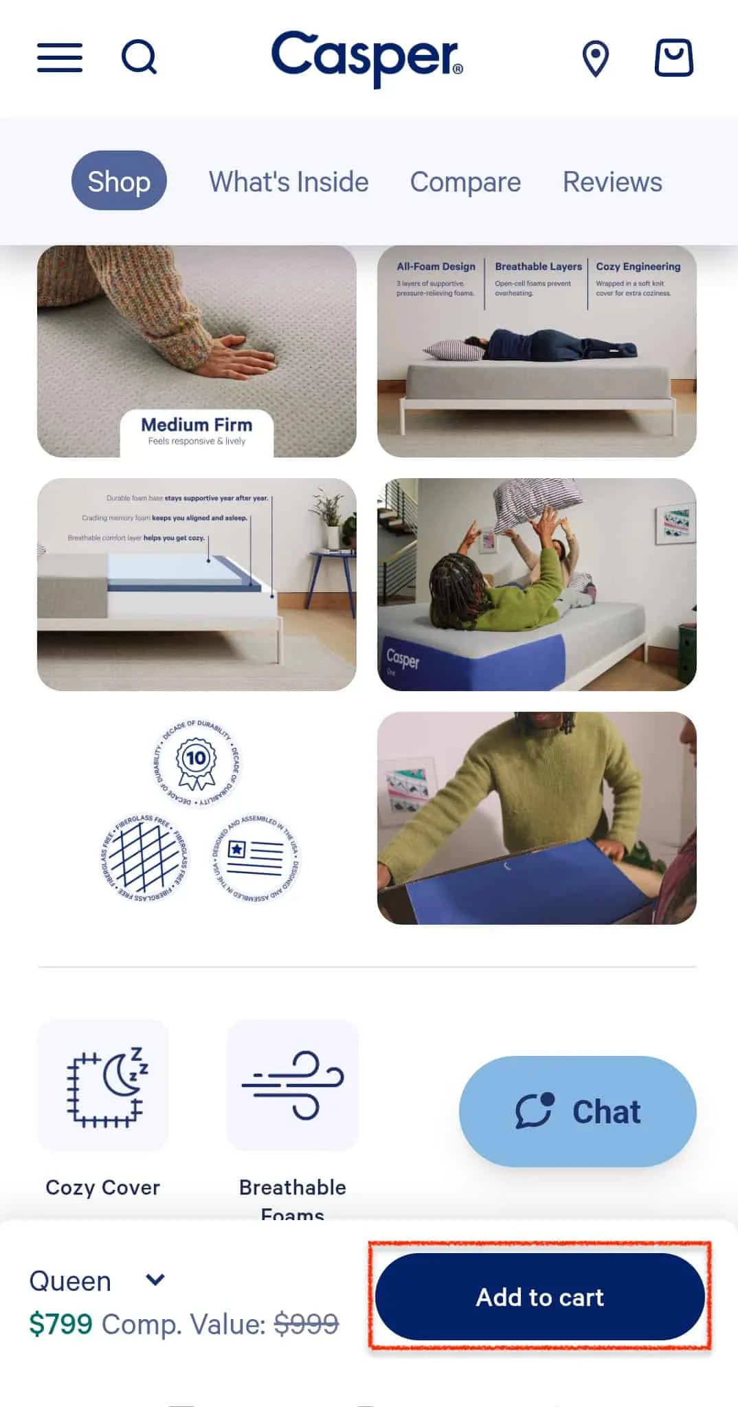 Casper mobile product page example