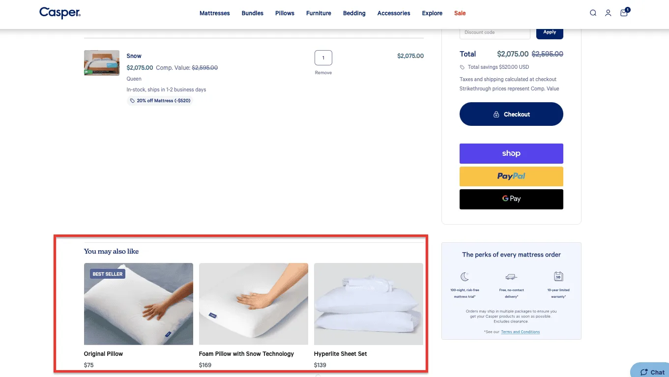 Casper checkout product recommendations example