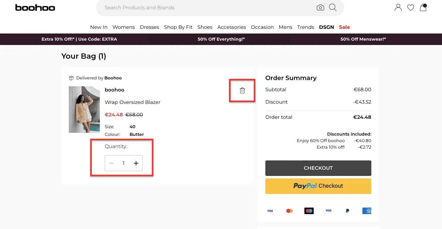 Boohoo Order Editing at Checkout