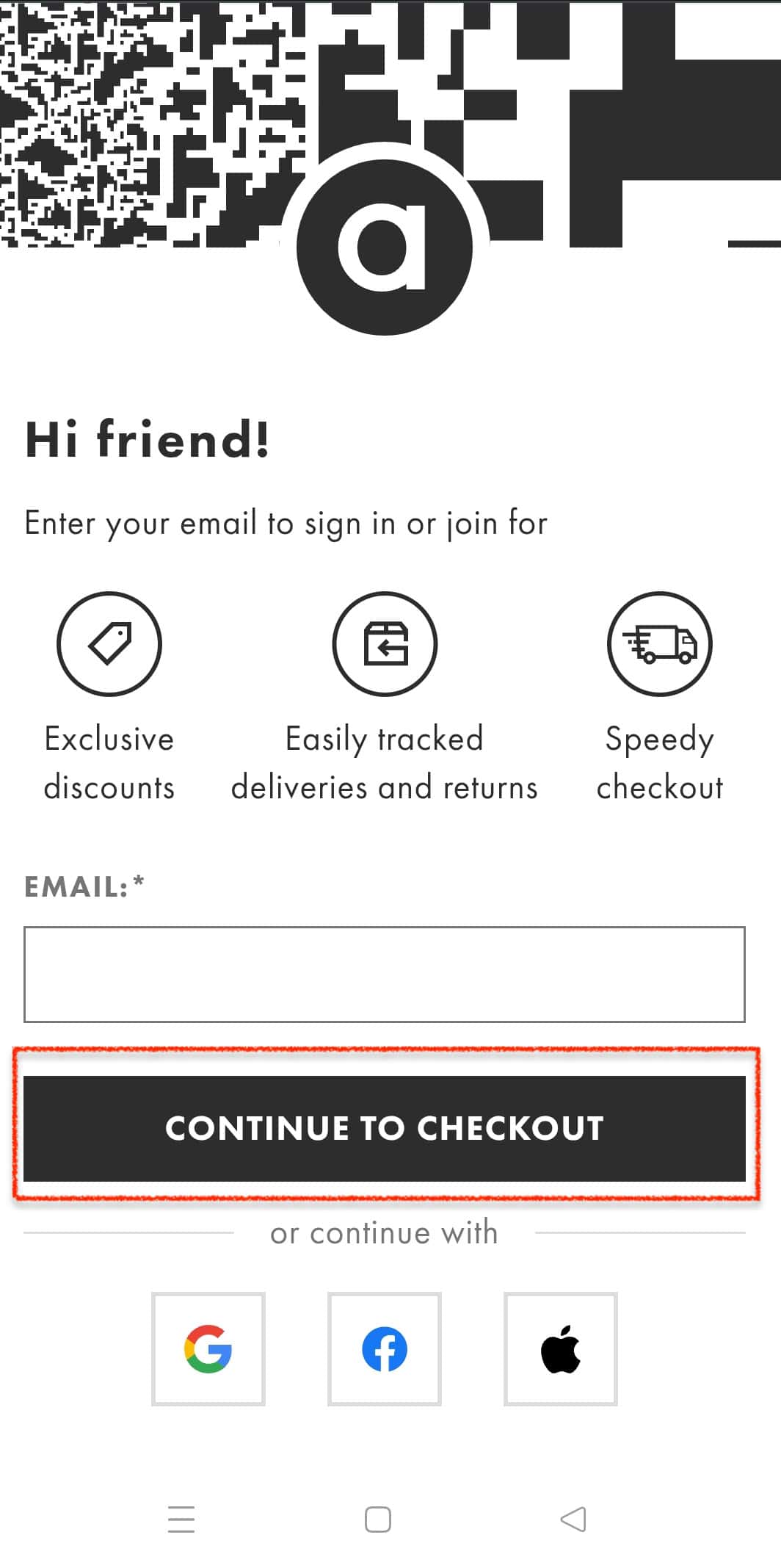 Asos mobile checkout example