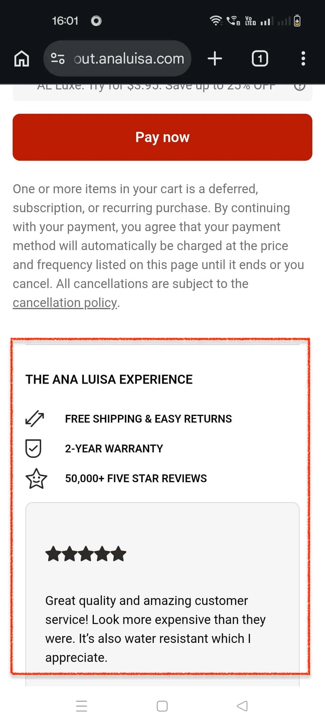 Ana Luisa Mobile Checkout Example