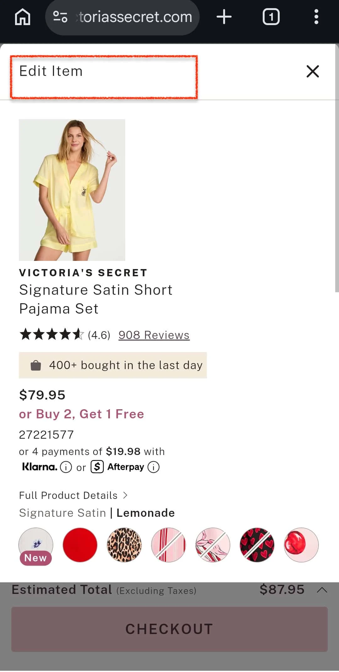 Victoria Secret Mobile Checkout Example