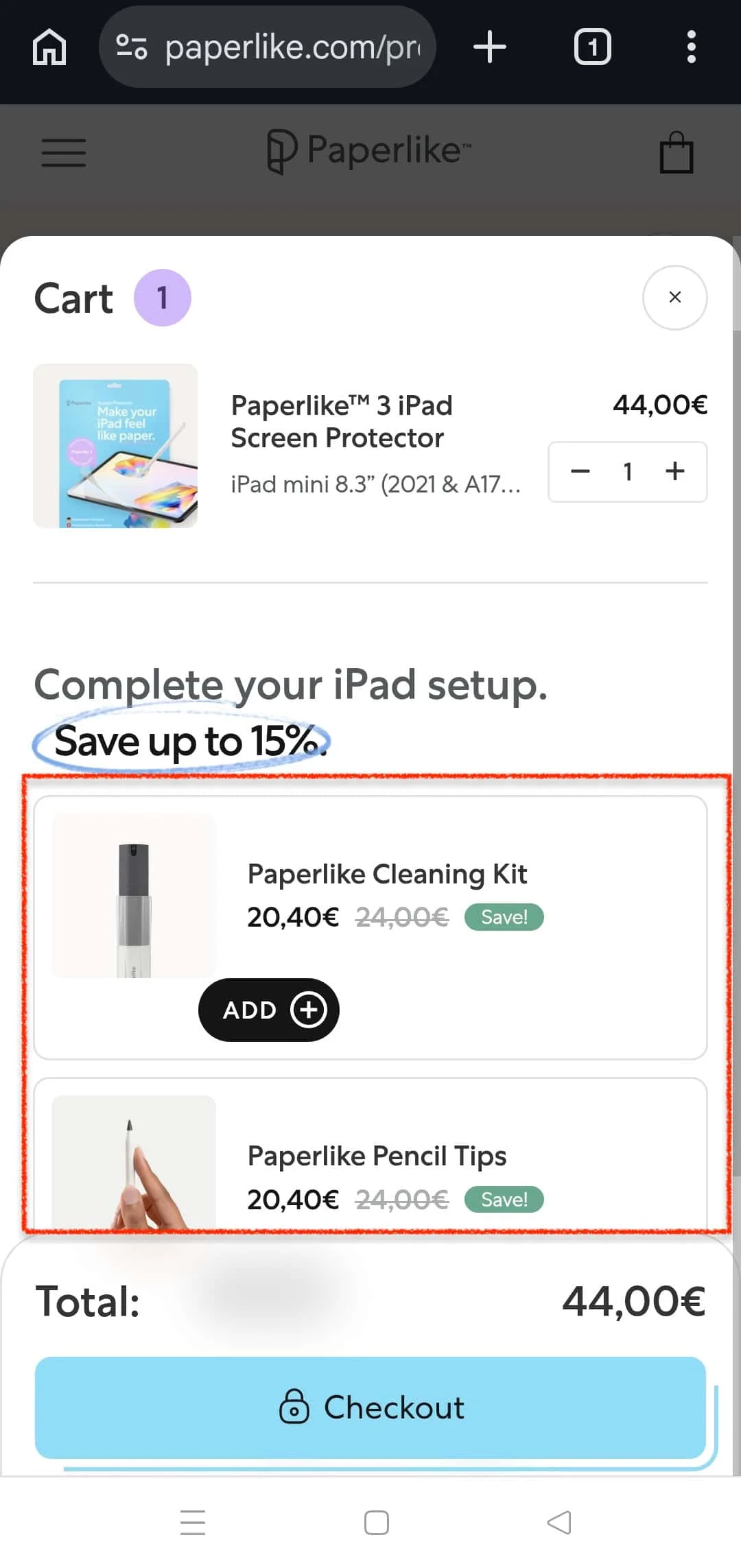 Paperlike mobile checkout example