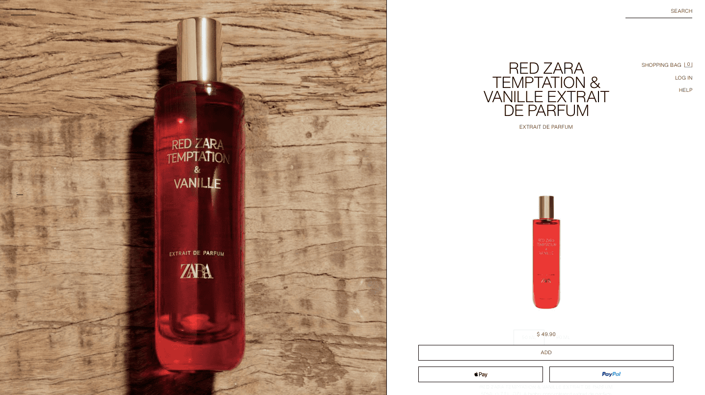 Zara product page example