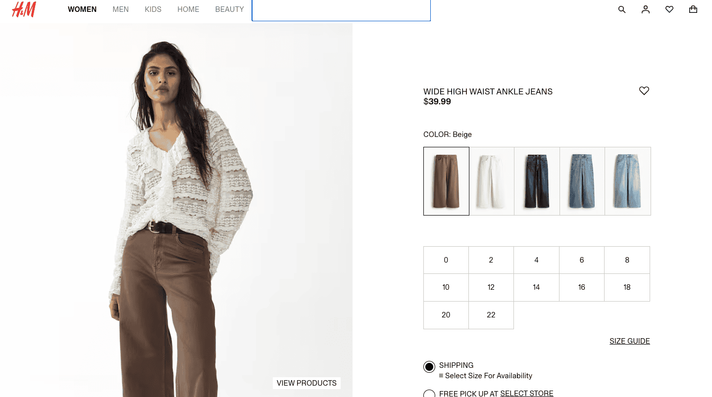 H&M product page example