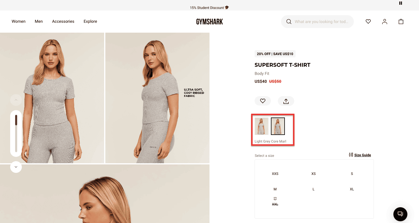 gymshark product page example
