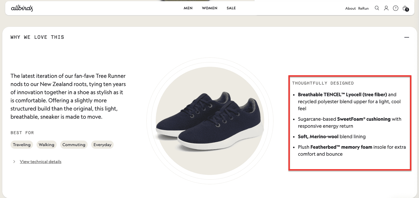 allbirds product page example