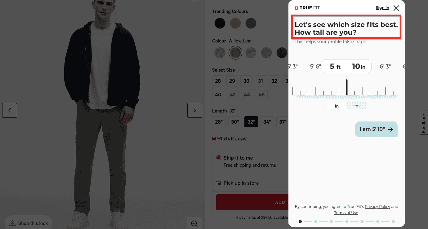 Lululemon product page example