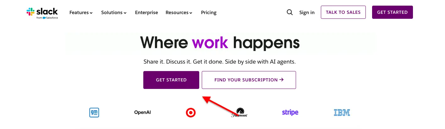 Slack CTA example